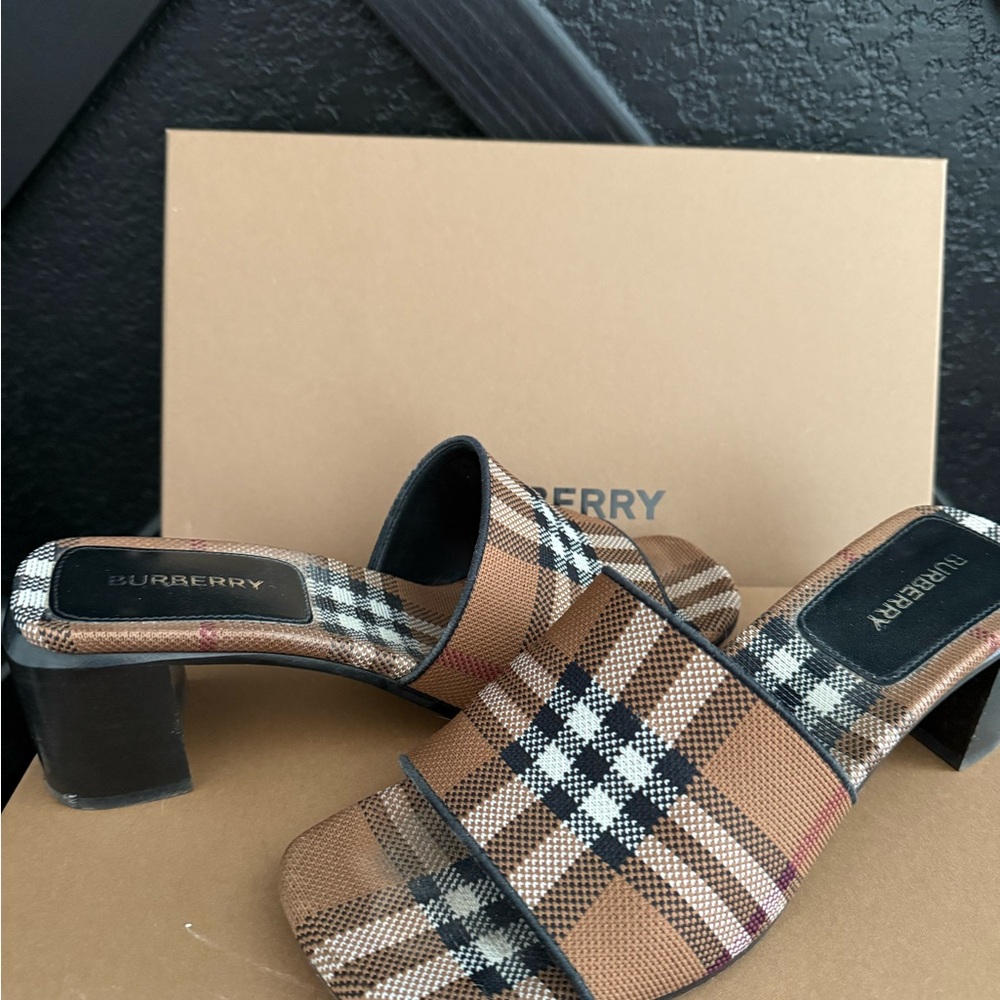 Burberry Women's Checkered Mules - Brown and Black